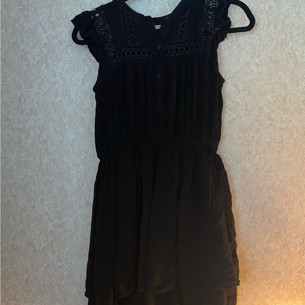Dex Black Textured Top with Lace Details